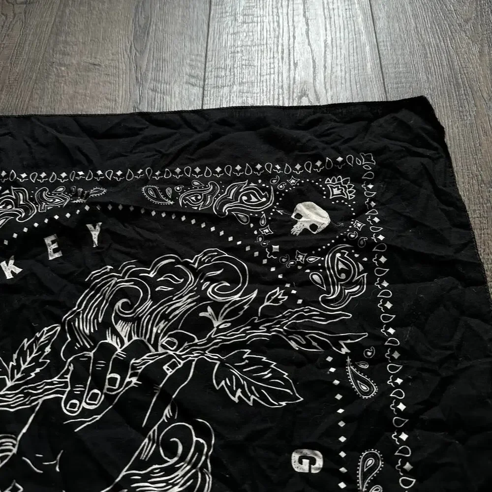 Black Basic Shakey Graves Skull Tattoo Concert Bandana Face Head Wrap